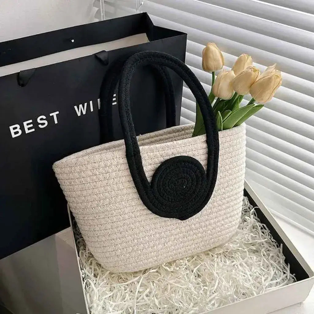 Bolsa de Palha Lolla Off White Preta