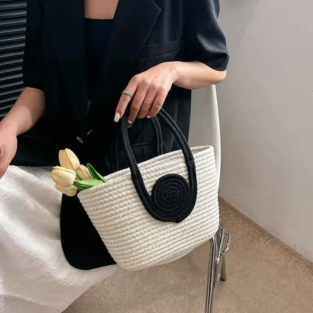 Bolsa de Palha Lolla Off White Preta