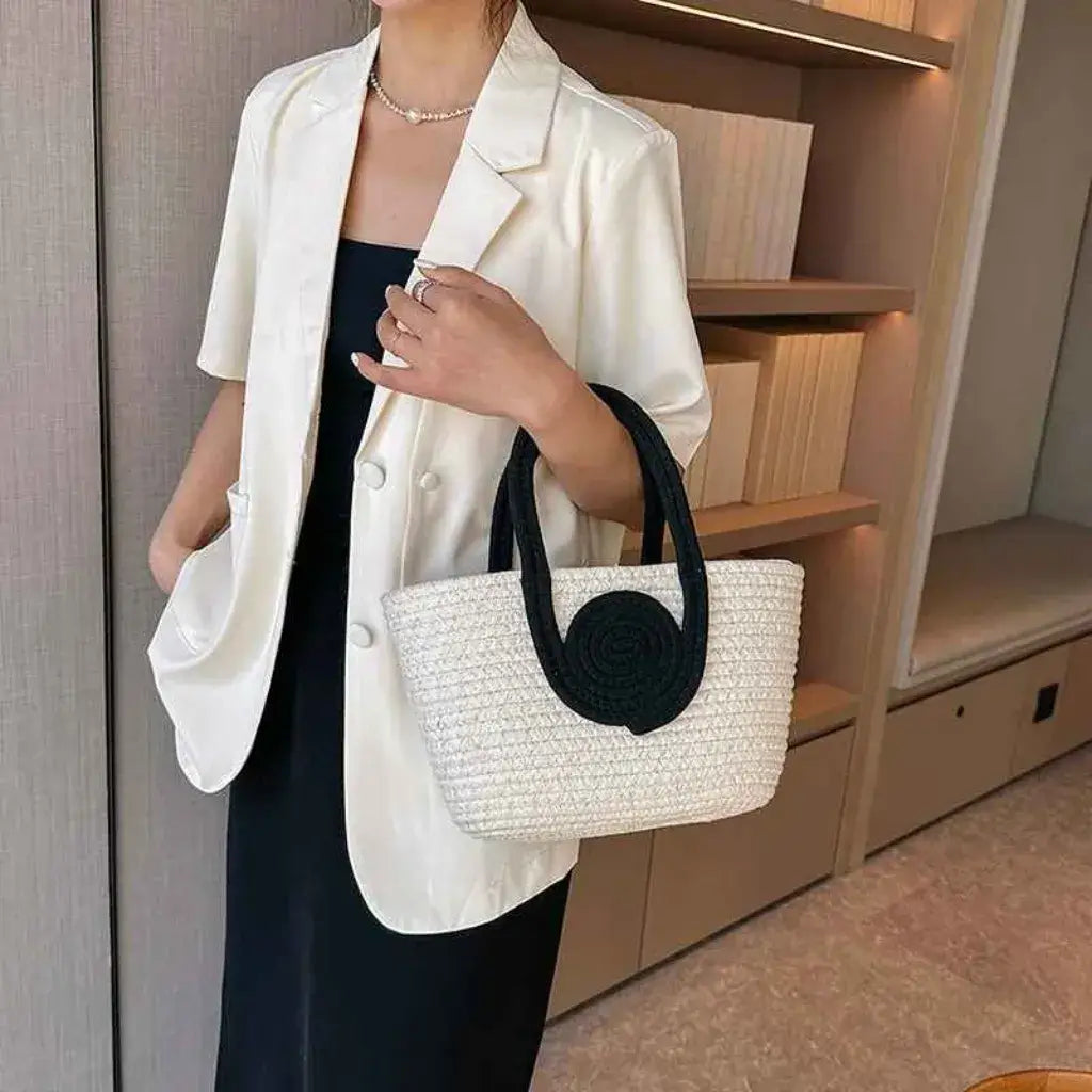 Bolsa de Palha Lolla Off White Preta