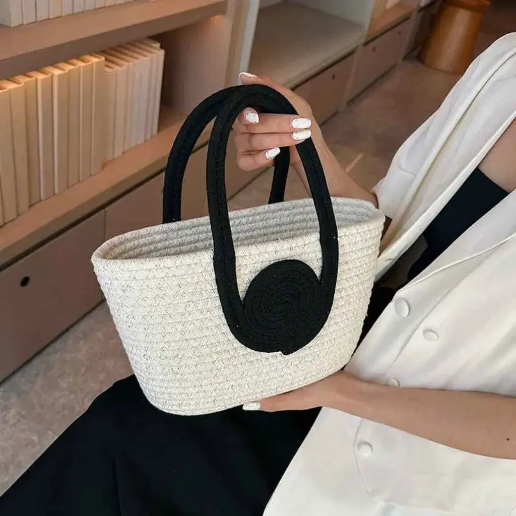 Bolsa de Palha Lolla Off White Preta
