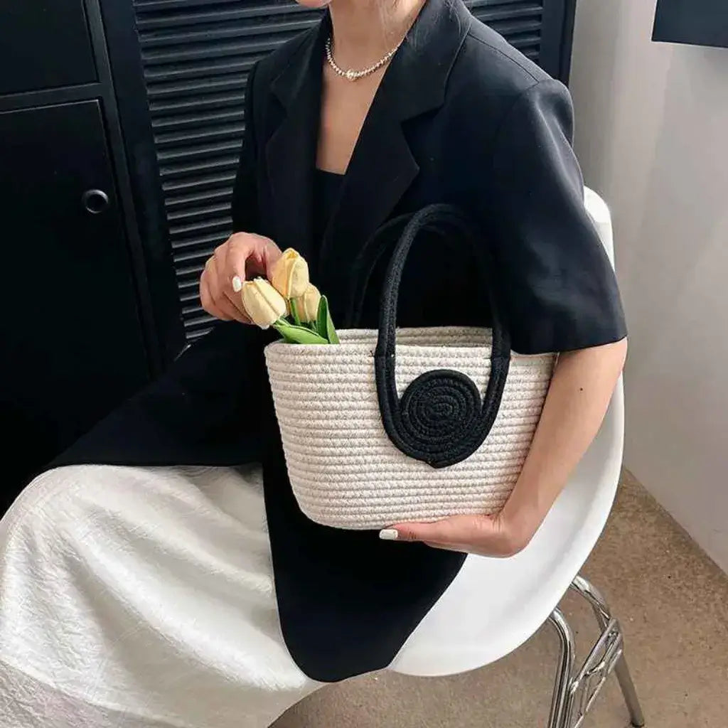 Bolsa de Palha Lolla Off White Preta