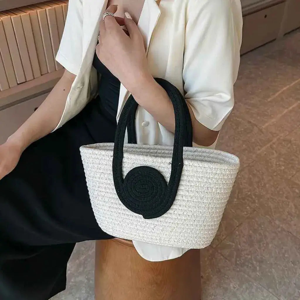 Bolsa de Palha Lolla Off White Preta