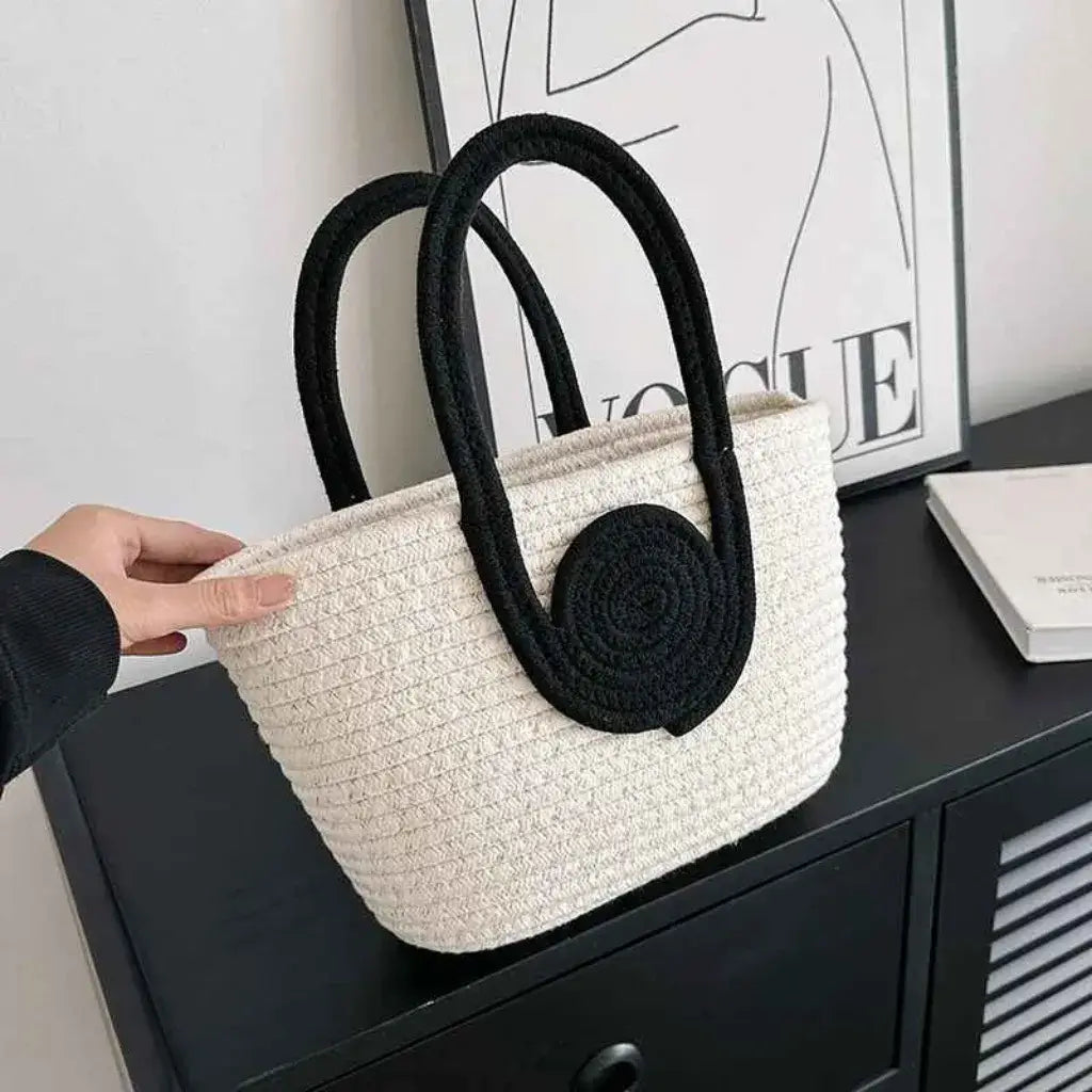 Bolsa de Palha Lolla Off White Preta